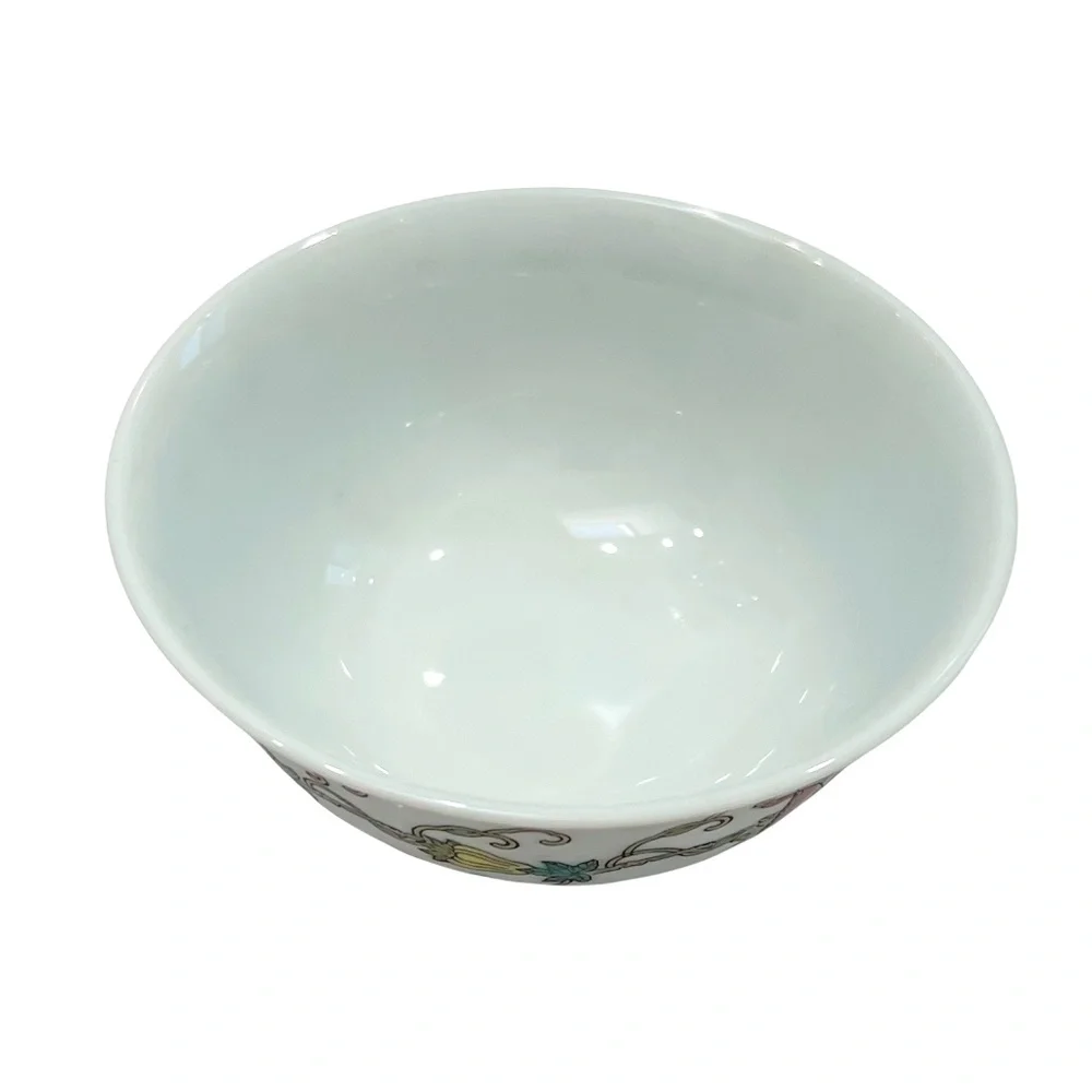 VINTAGE 1960s PORCELAIN CHINESE RICE BOWL WITH FLOWERS AND BUTTERFLIES